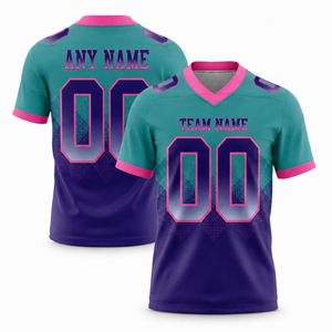 เสื้อฟุตบอลทีมแบบซับลิเมชั่นสั่งทำพิเศษพร้อมชื่อทีม ขายส่งเสื้ออเมริกันฟุตบอลสีทีม ผ้าโพลีเอสเตอร์แห้งเร็ว คอวี แขนสั้น - Product Image 2