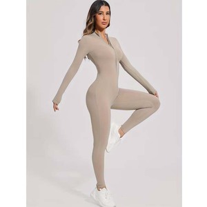 Half-zip Open Back One-piece <b>Yoga</b> Suit Outdoor Fitness Jumpsuit Sportswear One-piece Suit - Product Image 2