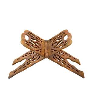 Support de Coran pliable en bois fait main, sculpté à motifs floraux et géométriques complexes en forme de X, support de lecture durable pour livres religieux - Product Image 3