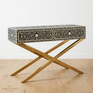 Console de salon en os bleu multicolore avec incrustations, motif cascade, à rayures verticales, disponible en gros. - Product Image 4