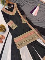 Robe Sharara indienne pakistanaise, broderie multicolores, tissu en crêpe de soie, matériaux recyclés - Robe traditionnelle de mariage pour femmes
