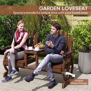 Panca da Giardino in Legno a 2 Posti con Schienale Alto e Braccioli, Tavolo in Acciaio Carbonizzato con Foro per Ombrellone, Ideale per Cortile, Patio, Centro Commerciale, Giardino - Product Image 4