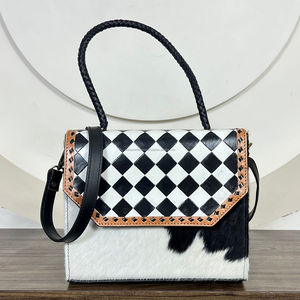 Bolso de Mano Grande de Cuero a Cuadros de Primera Calidad, Nuevo Bolso de Moda Cruzado de Cuero Vacuno Genuino para Mujer - Product Image 4