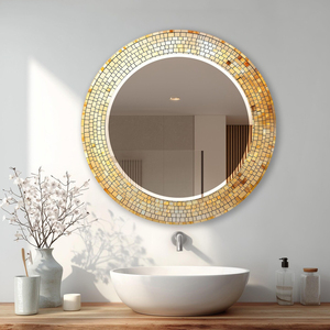 Home Deco Modern Iron <b>Large</b> Wall Mirror Living Room Sunflower Design Handpainted Gold Mosaic Decorative Wall Hanging Business - Product Image 2