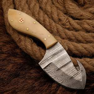 Cuchillo de caza/camping hecho a mano con hoja fija de acero de Damasco, mango de hueso y funda de cuero. |   OEM/ODM Tamaño Personalizable 3 Años - Product Image 2