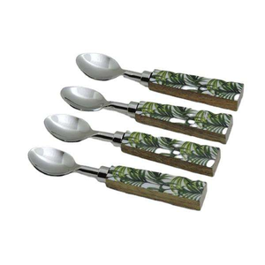 Juego de 4 Cucharas de Acero Inoxidable con Mangos de Cerámica Blanca y Puntas Verdes, Diseño Clásico Ecológico para Fiestas, Alta Calidad FAIZA CRAFT - Product Image 4