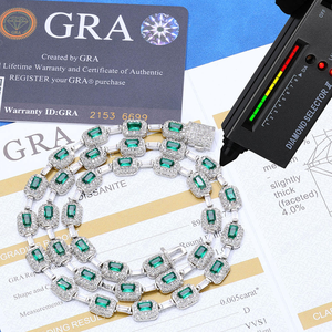 Collar de lujo para hombre, estilo hip hop, con moissanita de corte esmeralda, cadena tipo tenis con halo, estilo iced out, ideal para fiestas, bodas o como regalo. - Product Image 2