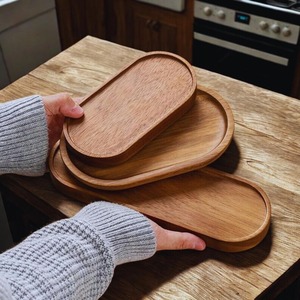Elegante bandeja de madera para servir, superficie pulida, diseño moderno, ideal para servir café, té, bocadillos, desayuno, decoración del hogar. - Product Image 5