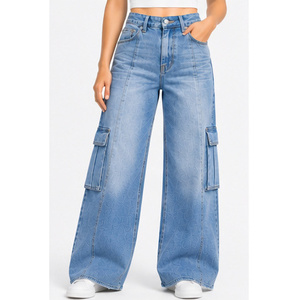 Jeans de Mezclilla Elásticos de Cintura Alta y Pierna Ancha para Mujer, Color Gris Ceniza - Product Image 1