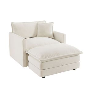 Sillón Moderno Tapizado en Chenilla Blanca con Reposapiés, Silla de Salón para Lectura, para Dormitorio - Product Image 4