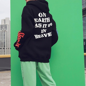 Sweat-shirt à capuche en coton polaire imperméable noir imprimé « On Earth As It Is Heaven » pour homme, coupe classique, style streetwear, hiver, ODM 300g - Product Image 6