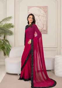 Sari de organza más vendido para fiestas, festivales y bodas - Sari de lujo con bordado elaborado y sin arrugas, listo para usar - Product Image 4