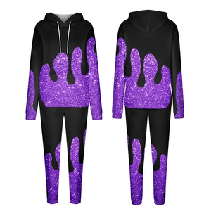 <b>Men's</b> <b>Purple</b> Glitter Print Tracksuit Hoodie and Jogger Pants Streetwear Set Full Sleeve Autumn Wear - Product Image 4