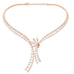 Collier en or rose plaqué diamant avec pierres taillées en forme de poire, certifié IGI, bijoux de luxe pour mariage, cadeau unisexe - Product Image 1