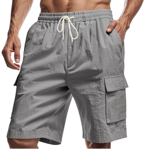 <b>Men's</b> Gray <b>Cargo</b> <b>Shorts</b> Mid Waist Drawstring Quick Dry Oxford Fabric Casual Bermuda <b>Shorts</b> With Pockets - Product Image 1