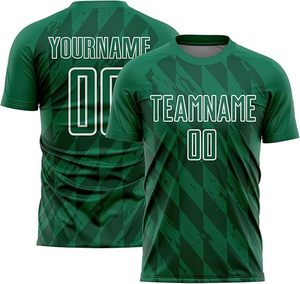 Conjunto de Camiseta y Pantalones Cortos de Fútbol Personalizados para Hombre, Diseño Geométrico Verde, Cuello Redondo Sublimado, Uniforme Deportivo Transpirable - Product Image 2