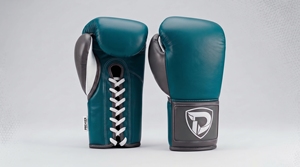 Dumela Genuine Leather Boxing Gloves Teal with <b>White</b> <b>Laces</b> and Logo Patch - Product Image 1