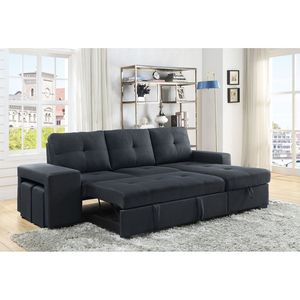 Lucas 97 Dark Gray Linen Reversible <b>Storage</b> Chaise Sleeper Sectional <b>Sofa</b> <b>Bed</b> - Product Image 2