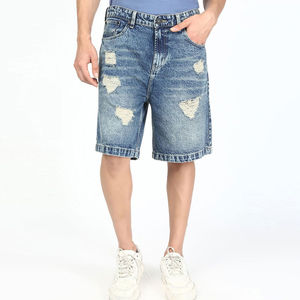 Shorts Bermuda en jean déchiré pour homme, taille mi-haute, en coton élastique, style décontracté, finition délavée - Product Image 4