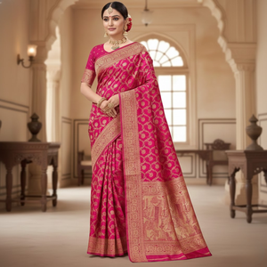 Tela de Saree de Satén Mashru Puro de la Mejor Calidad |   Ropa Festiva de Lujo de Seis Yardas |   Nueva Colección de Diseñador a Precio de Mayoreo - Product Image 3