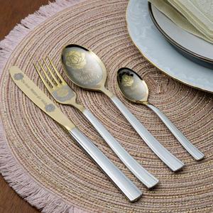 Juegos de cubiertos franceses reutilizables, aptos para contacto con alimentos, de metal de alta calidad, juego de cubiertos plateados, cucharas, tenedores, cuchillos, 4 piezas, para decoración de fiestas. - Product Image 6