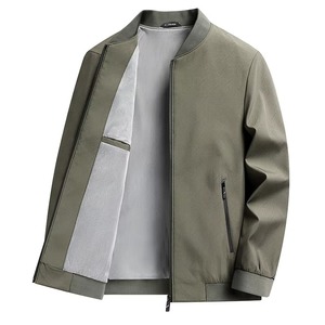 Chaqueta Bomber Verde Oliva para Hombre, Cierre de Cremallera, Color Sólido, Informal, Resistente al Viento, de Poliéster, para Otoño - Product Image 3