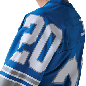 Maillot de football américain bleu en maille de qualité supérieure pour hommes, respirant, en polyester, col en V, uniforme d'équipe, manches courtes, t-shirt athlétique OEM - Product Image 4