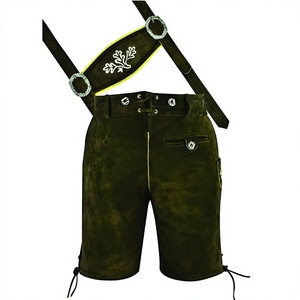Pantalones Cortos Tradicionales Bávaros de Cuero para Hombre, Estilo Casual, Bordado Alemán Clásico, Cierre con Botones y Cordón de Lona - Product Image 1