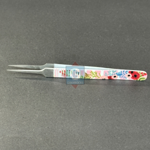 Pince à cils en acier inoxydable à pointe lisse, outil de beauté de précision avec motif floral imprimé - Product Image 1