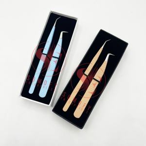 Juego de pinzas de pestañas de microfibra Nano Grip de embalaje en caja personalizada, extensión de pestañas de volumen de 45-90 grados, etiqueta privada de acero inoxidable - Product Image 5