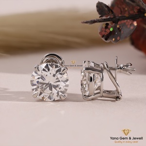 Boucles d'oreilles solitaires à quatre griffes, taille ronde, 10 TCW, diamant de laboratoire CVD, couleur F, clarté VVS2, or massif 14K, certifié IGI - Product Image 2
