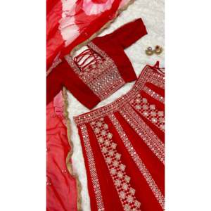 Vêtements de fête pour femmes Lehenga Choli avec fil de coton et ensemble de travail séquentiel - Product Image 4