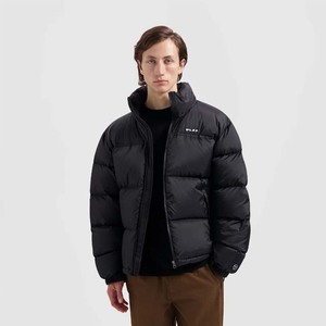 Veste matelassée noire pour homme, hiver, col montant, fermeture éclair, couleur unie, épaisse, coupe droite, manches longues - Product Image 1