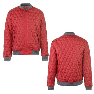 2026 OEM Men's Red <b>Quilted</b> Stand Collar Zipper Closure Windproof Casual Polyester Material Bomber Jacket Available For Sale - Product Image 1