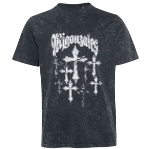 Migonzales <b>Gothic</b> Cross Printed Men's T-<b>Shirt</b> Short Sleeve O-Neck 100% Cotton Jersey Distressed Style - Product Image 1