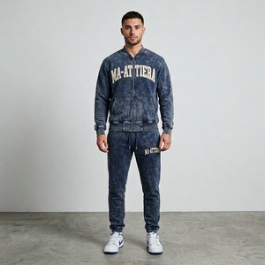 Conjunto Deportivo de Invierno para Hombre, Chaqueta con Capucha Azul Marino y Pantalones Jogger Bordados, Ropa Deportiva Informal 100% - Product Image 2