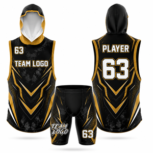 Conjunto de Uniforme de Fútbol 7v7 Sublimado Personalizado, Camiseta sin Mangas con Capucha, Pantalones Cortos de Compresión para Hombre, Jersey Transpirable de Secado Rápido - Product Image 1