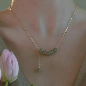 Collar de Lujo para Mujer, Cadena Vintage de Diseño Pequeño, Chapado en Plata S925, Jade de Hotan Dorado, Colgantes Modernos y Elegantes - Product Image 1