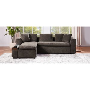 Divano componibile 93.7 \ "marrone a forma di L con vano portaoggetti in legno divano da soggiorno imbottito - Product Image 2