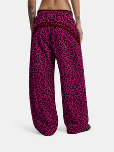Jogging ample rose à imprimé léopard pour femme, avec rayures rouges, décontracté, respirant, style streetwear, pour femme - Product Image 2