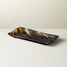Plateau rectangulaire moderne à un seul niveau, en corne de buffle naturelle, poli et sculpté, éco-responsable et durable, capacité 6-10L, de la marque ILAHI - Product Image 2