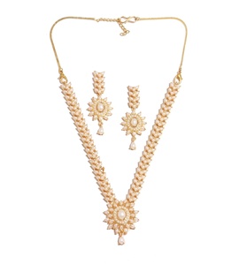 Classic Pearl Bridal <b>Necklace</b> Set 22K Gold Plated Brass Timeless Wedding Jewelry Wholesale Price Jewellery - Product Image 2