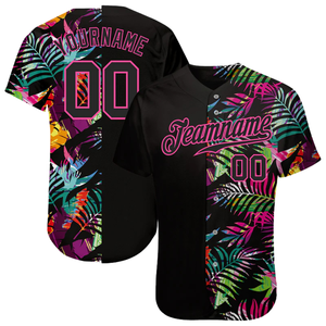 Maillot de baseball à motif 3D noir et rose pour hommes, uniforme d'équipe boutonné, respirant, léger, vêtements de sport pour tournois - Product Image 1