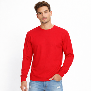 Camiseta de manga larga para hombre, de algodón premium, cuello redondo, color sólido, informal, cuello redondo, tela suave y cómoda, venta al por mayor. - Product Image 1