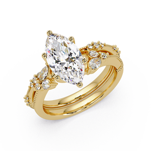 Luxury 14K <b>Gold</b> Engagement <b>Ring</b> Marquise Cut Lab Grown Diamond 2.00 IGI Certified Curved Wedding Band Bridal <b>Ring</b> <b>Sets</b> Jewelry - Product Image 2