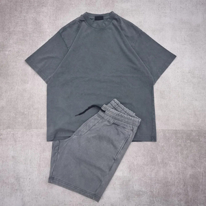 Custom Casual Men's Summer Street Wear Breathable <b>Knitted</b> Relaxed Fit Cotton Everyday Use Vintage T-shirt & Shorts <b>Set</b> - Product Image 3