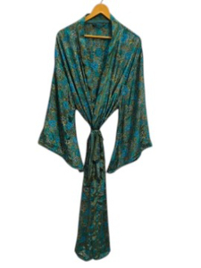 Robe de mariée en soie longueur cheville, multicolore, vêtement de nuit, kimono indien vintage en soie de sari recyclée - Product Image 4