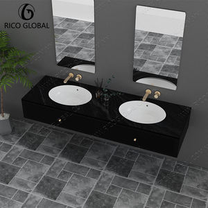 Meuble-lavabo mural double RICO GLOBAL avec vasques ovales, design minimaliste pour salle de bain, finition peinte - Product Image 5