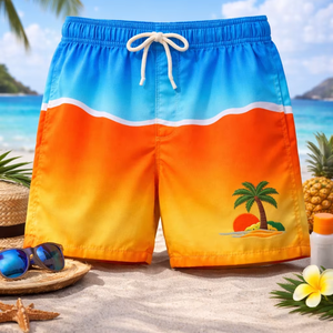 Custom <b>Men</b>’s Beach Shorts Quick Dry Swim <b>Trunks</b> with Embroidered Logo – Gradient Summer Board Shorts OEM Wholesale - Product Image 1