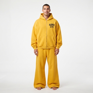Two Piece Set Oversized Drop Shoulder Full <b>Zip</b> Hoodie And Wide Leg <b>Jogger</b> Pant Casual Wear Winter Wear Tracksuit For Men - Product Image 1